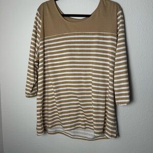 Jessica London Tan / White Striped Scoop Neck Stretch 3/4 Sleeve Top Size 22/24